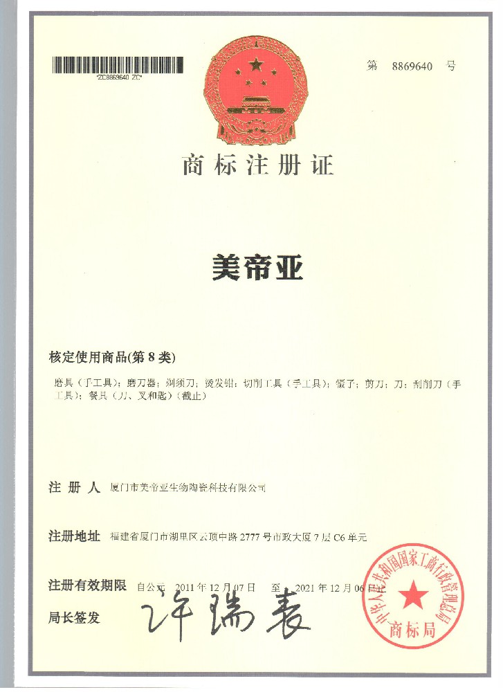 Trademark certificate